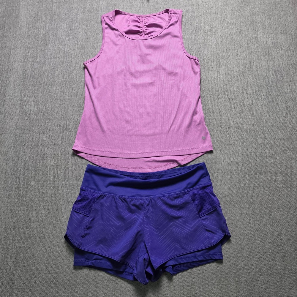 Layer 8 Activewear Set Women Small Pink Purple Ribbed Tank & Running Shorts